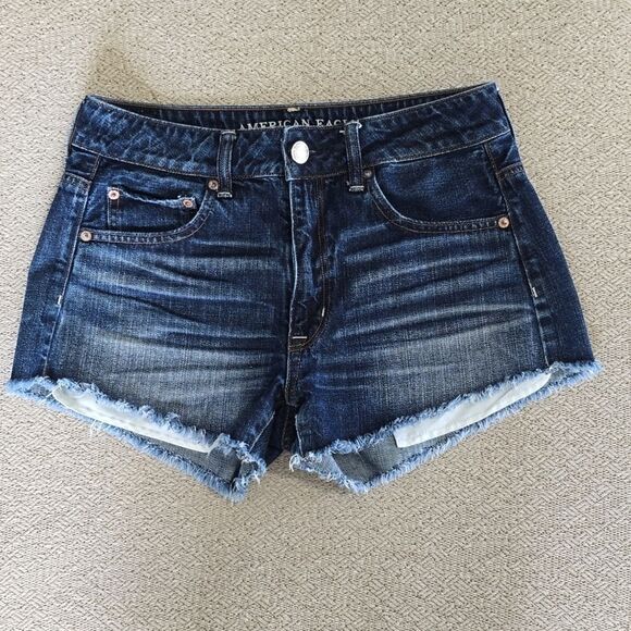 American Eagle Hi Rise Festival Dark Wash Jean Shorts - Size 6 - Picture 1 of 13